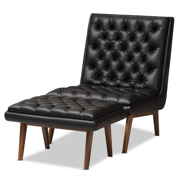 Baxton Studio Annetha Black Upholstered Walnut Finished Wood Chair And Ottoman Set 144-7933-7934 - main